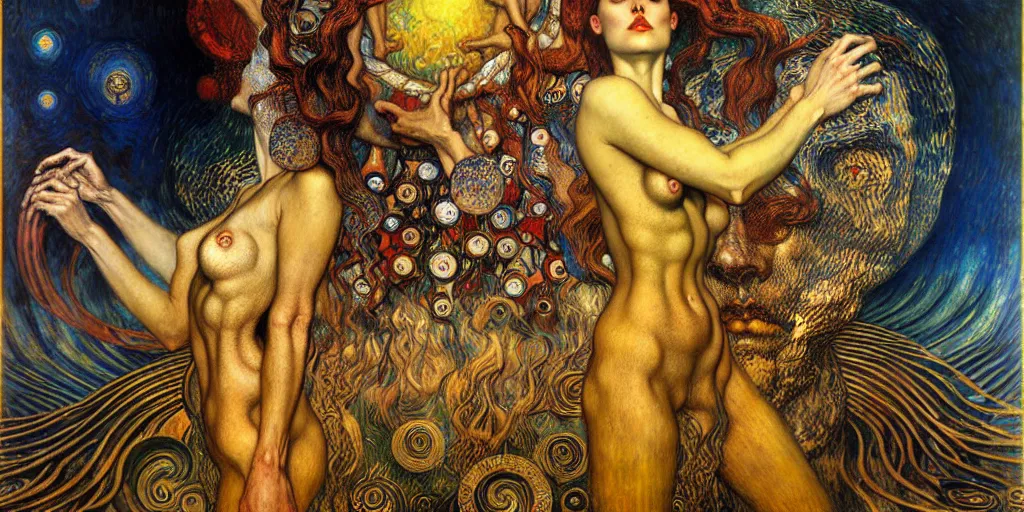 Image similar to Divine Chaos Engine by Karol Bak, Jean Delville, William Blake, Gustav Klimt, and Vincent Van Gogh, symbolist, visionary