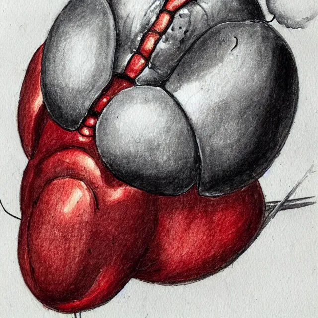 Prompt: concept art by michelangelo, pencil and watercolor. a mask representing a colorado potato beetle, black and white with red accents