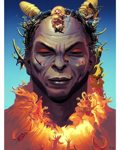 Image similar to a portrait of our lord and saviour beelzebub, ruler of the demons, king of the flies, a motherless heathen who brings misery, pretty rad guy to be honest by rhads by greg tocchini, by james gilleard, by joe fenton