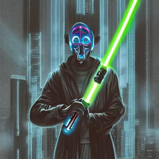 Image similar to lightsaber cyberpunk lsd