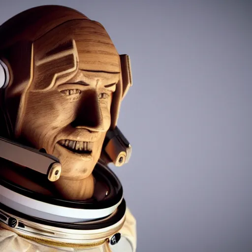 Image similar to astronaut carved from wood in Baroque style, mold, 8k, octane, Hyperrealistic, cinematic lighting, demonic