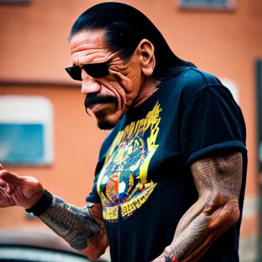 Prompt: photo of danny trejo working as a sommalier, 8 k, 5 2 mm f 1. 8