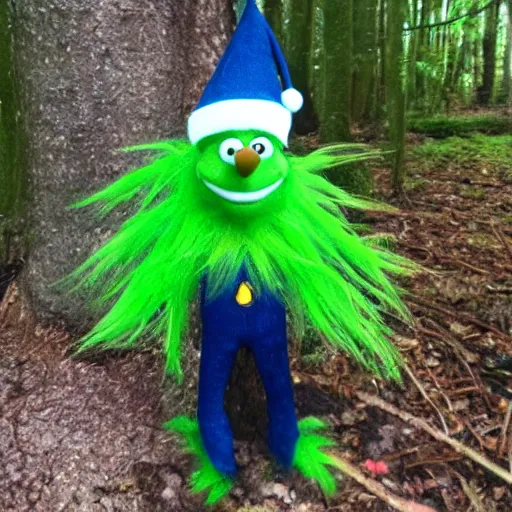 Image similar to green grinch lost in woods