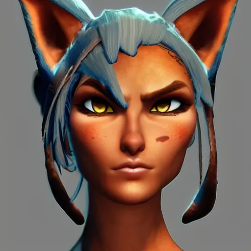 Image similar to a close-up portrait of Keira from Jak and Daxter, art by Yoji Shinkawa