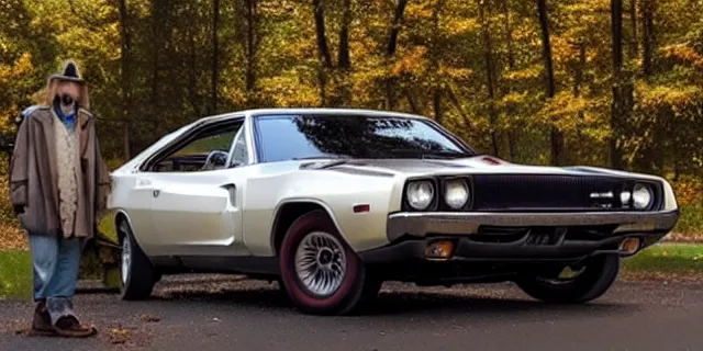 Image similar to a single 1 9 6 9 dodge charger and delorean hybrid, dslr