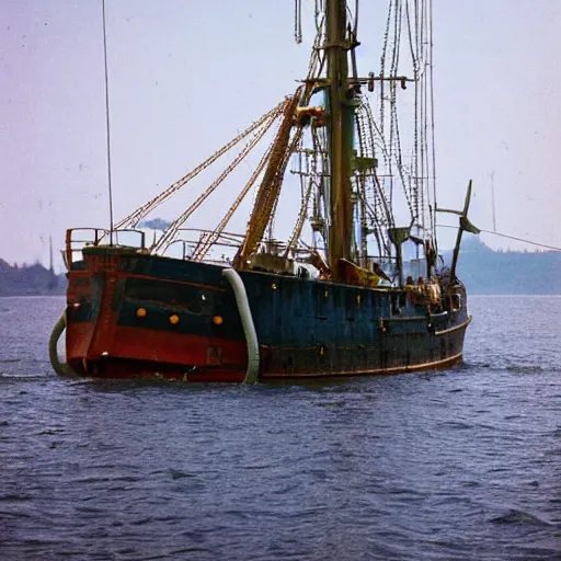 Prompt: photograph of a steam punk trawler kodachrome sunshine