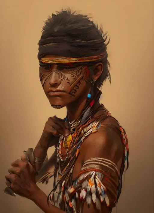 Image similar to A painting of a tribal woman, trending on artstation in the style of Greg Rutkowski