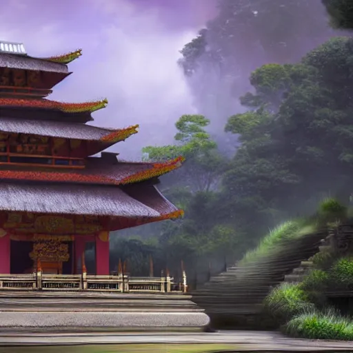 Image similar to A beautiful, perfect, impressive, amazing concept art digital CG painting of a balinese temple, trending on ArtStation, Unreal Engine