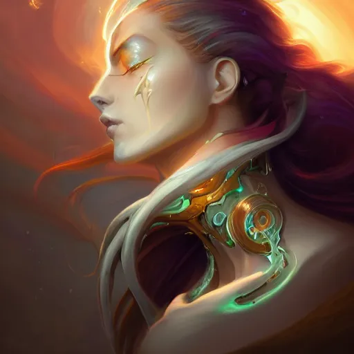 Image similar to portrait of a beautiful cybernetic emanation, side profile, by pete mohrbacher and artgerm and wlop, digital art, highly detailed, intricate, fantasy, mystical, Trending on Artstation HQ, deviantart, unreal engine, 4K UHD image
