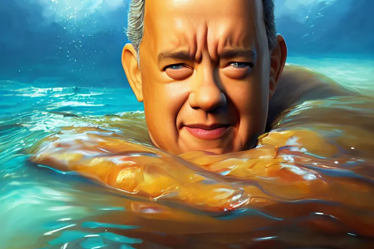 Prompt: portrait of tom hanks swimming in baked beans, an ocean filled of baked beans, charlie bowater, artgerm, ilya kuvshinov, krenz cushart, ruan jia, realism, ultra detailed, 8 k resolution