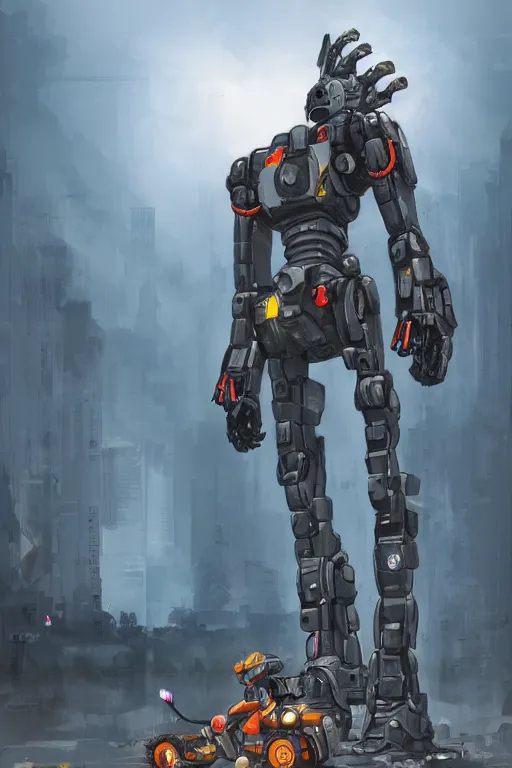 Image similar to a kid in front of giant robot, megalophobia, digital art, trending on artstation, epic