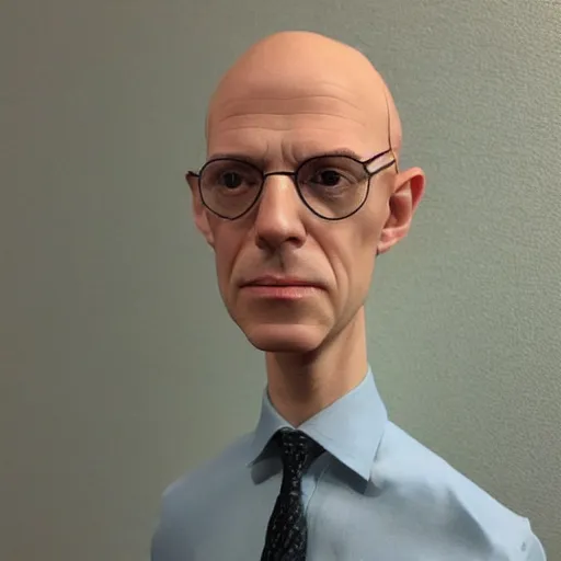 Image similar to A middle-aged Dr. Venture in real life with a hooked nose, a long gaunt face and skinny body and neck, very thin and bald, realistic, very realistic, hyperrealistic, highly detailed, very detailed, extremely detailed, detailed, digital art, oil painting, trending on artstation, headshot and bodyshot, detailed face, very detailed face, extremely detailed face, HD Quality, 8k resolution, very very detailed face, real life