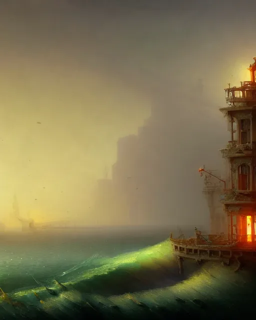 Image similar to unfinished building by ivan aivazovsky, steampunk poppy retro atlantis futuristic water biopunk gem cosmic, archdaily, wallpaper, highly detailed, trending on artstation.