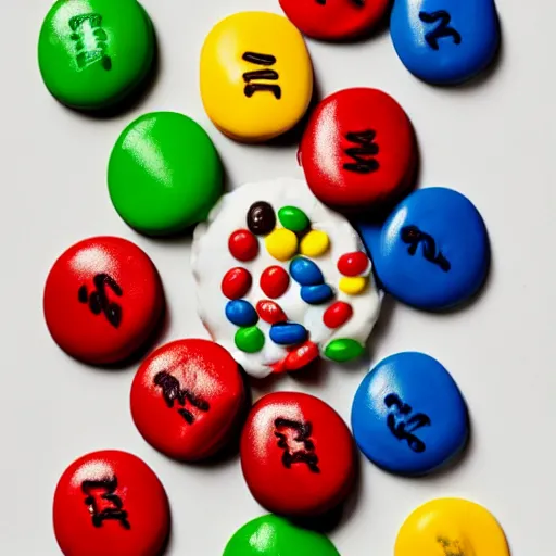 Image similar to a pile of m & m candies forming the face of eminem