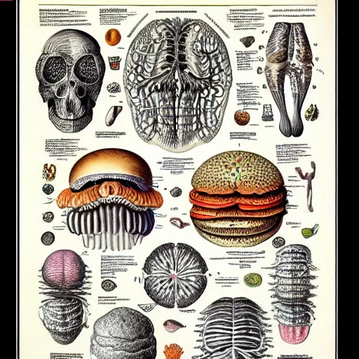 Prompt: hamburger anatomy by ernst haeckel, masterpiece, vivid, very detailed