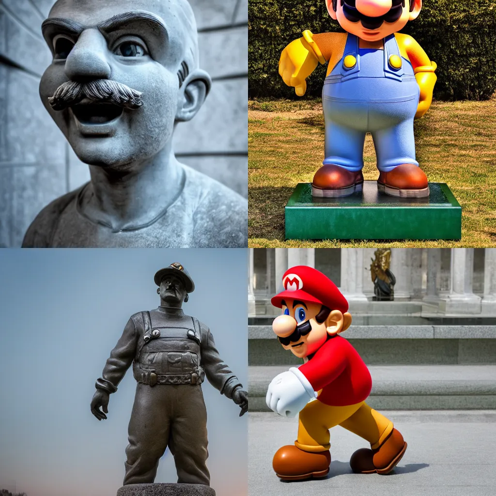 Prompt: Mario statue in Olympia, ancient, photography, museum, high resolution 8k, DSLR,
