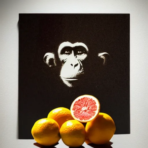 Prompt: monkey holding money, chromatic, crepuscular rays, dslr, caravaggio, citrus, dof