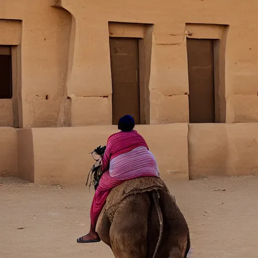 Prompt: a morbidly obese person riding a camel, photography, egypt, cinematic,