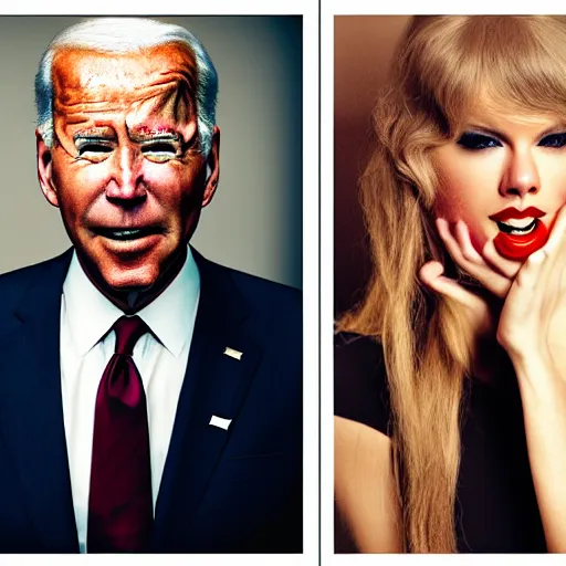 Image similar to by lya repin by simon stalenberg, photorealistic, expressionism, taylor swift cosplaying joe biden