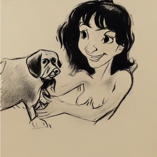 Image similar to milt kahl sketch of black hair cuban girl with dog nose