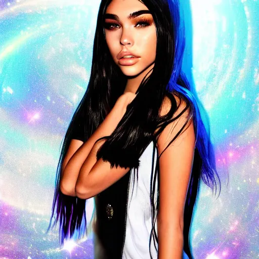 Image similar to madison beer a an intergalactic popstar dancing on a planet, render, blender render, unity render, 4 k wallpaper, art station trending, artstation 4 k coherent, coherent, 4 k, detailed, hyperdetailed, artifact - free, completely coherent, sharp, madison beer