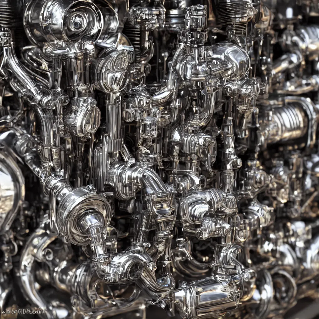 Image similar to eight cylinder engine with beer cans instead of pistons very detailed, 4 k, professional photography