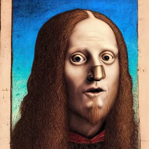 Prompt: Corey Taylor with long blond hair by Leonardo da Vinci