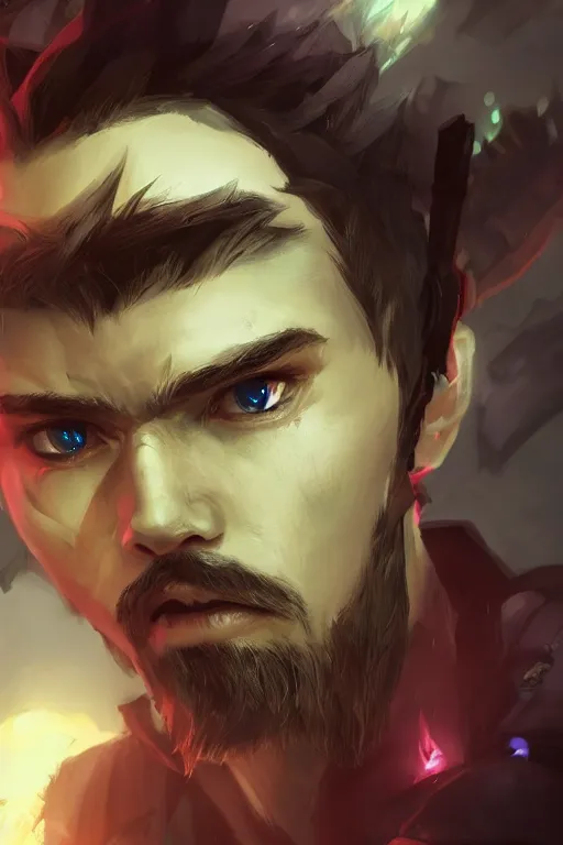 Image similar to a portrait of the YouTuber jacksepticeye in the style of league of legends arcane by Greg Rutkowski, Sung Choi, Mitchell Mohrhauser, Maciej Kuciara, Johnson Ting, Maxim Verehin, Peter Konig, final fantasy , mythical, 8k photorealistic, cinematic lighting, HD, high details, atmospheric,