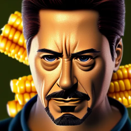 Image similar to tony stark is corn on the cob, hyperdetailed, artstation, cgsociety, 8 k