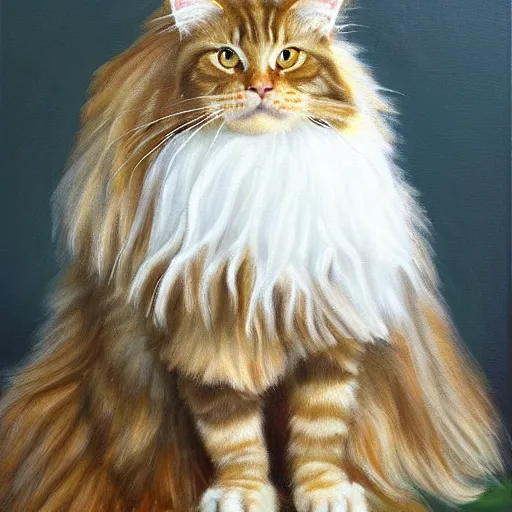 Prompt: Portrait Oil Painting, Ginger Ginger Maine-Coon with a white white fluff wearing a sombrero sombrero sombrero sombrero