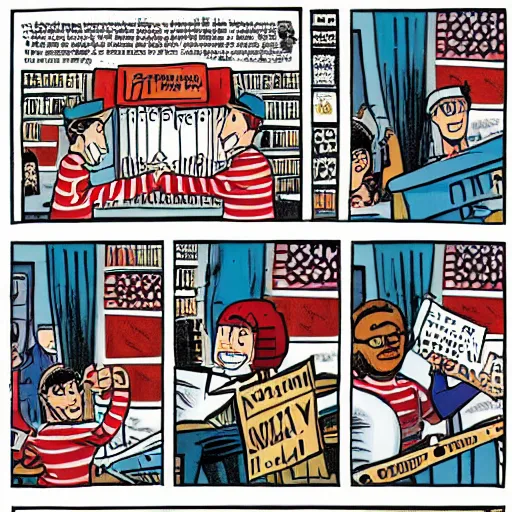 Prompt: page from a Where's Waldo book set at the US Capitol riot