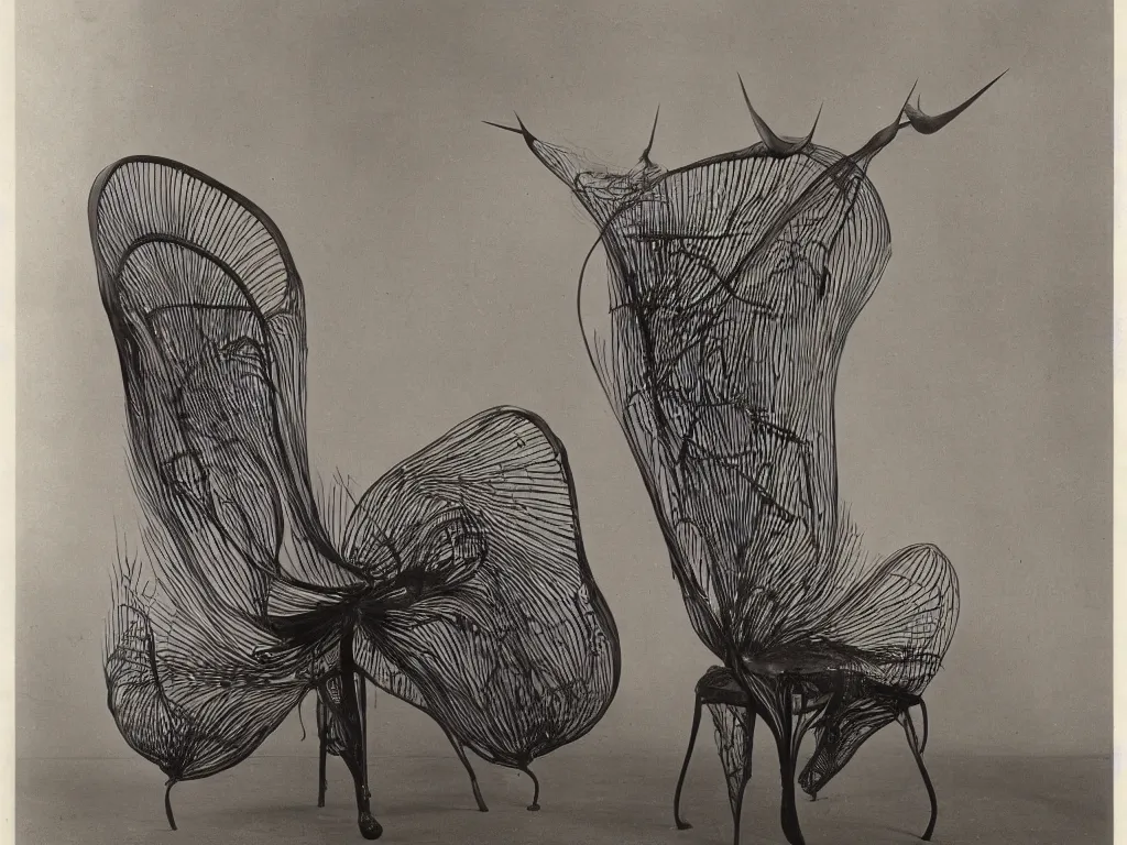 Prompt: flaming gothic chair with home of the wasp. karl blossfeldt, salvador dali