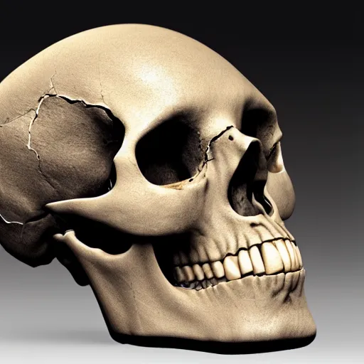 Prompt: real human skull with circluar electronic eyes