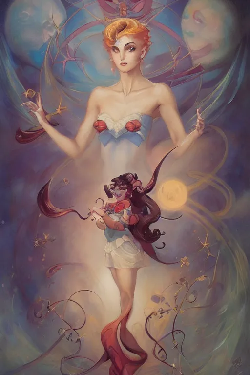 Image similar to Sailor Moon by Peter Mohrbacher in the style of Gaston Bussière, Art Nouveau