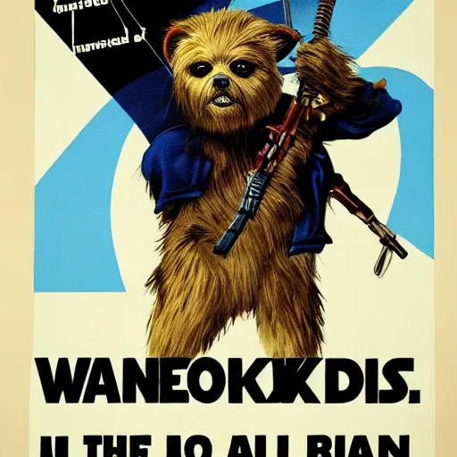 Prompt: propaganda poster for a ban on all ewoks, dmitry moor