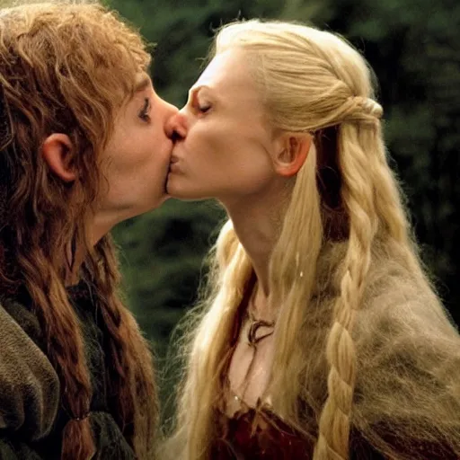 Image similar to galadriel kissing a hobbit