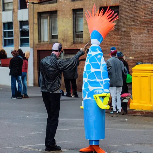 Image similar to Conehead Milhouse street performer