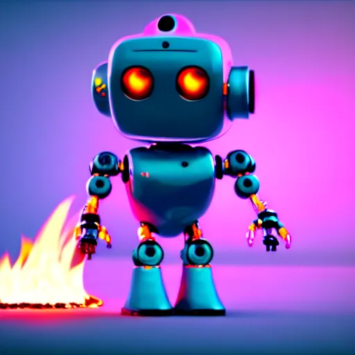 Image similar to a cute little robot consists of fire. super realistic 8 k render of a elegant, cinematic composition