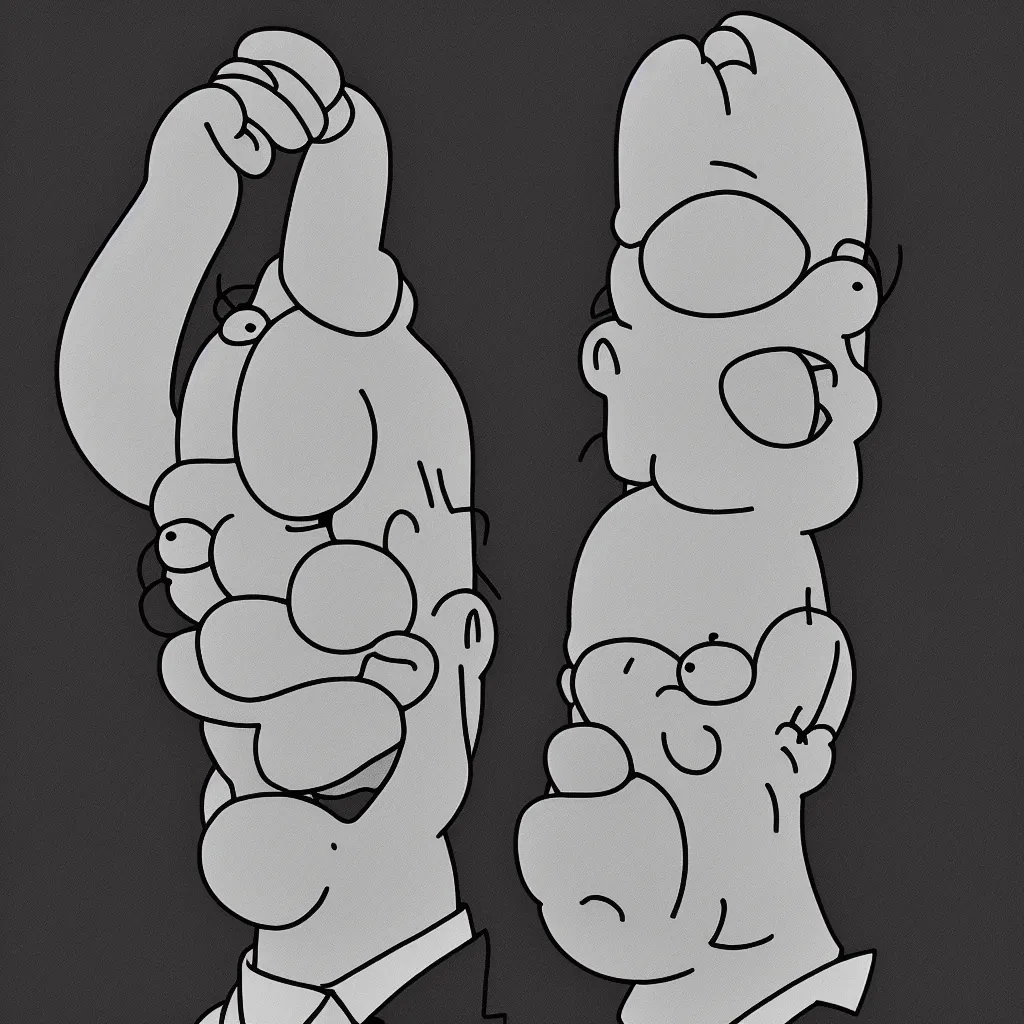 Prompt: portrait of homer simpson, high resolution, hyper realistic, sumi - e black and white style