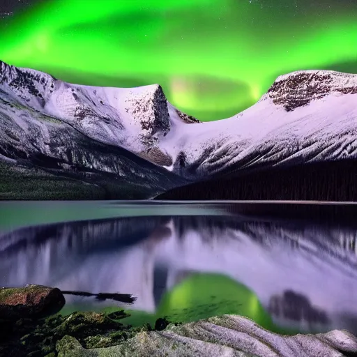Image similar to 4k green portrait of northern lights over canada mountains
