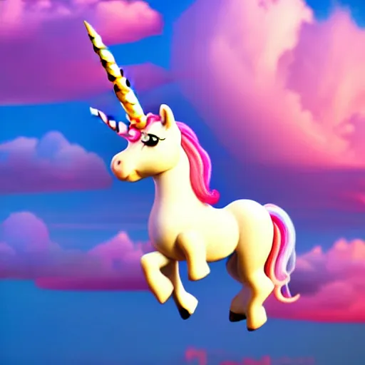 Prompt: very cute and tiny unicorn cat on Dahlia flower flying atop pink clouds, sky background, pixar style, cinematic lightning, award winning creature photography