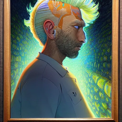 Image similar to chosen mohawk projector portrait by gaston bussierre and charles vess and james jean and erik jones and rhads, inspired by rick and morty, epic, funny, huge scale, beautiful fine face features, intricate high details, sharp, ultradetailed