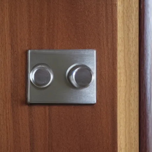 Image similar to technical drawing for a toggle switch made on a piece of walnut wood with stainless steel rod