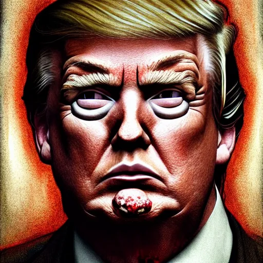 Image similar to portrait donald trump as a zombie looking down, 7 days to die zombie, fine art, soft light from the side, award winning, trending on artstation, subtle earthy tones, intricate, elegant, sharp focus, cinematic lighting, digital painting, 8 k concept art, by michael hussar and brom and z. w. gu, 8 k