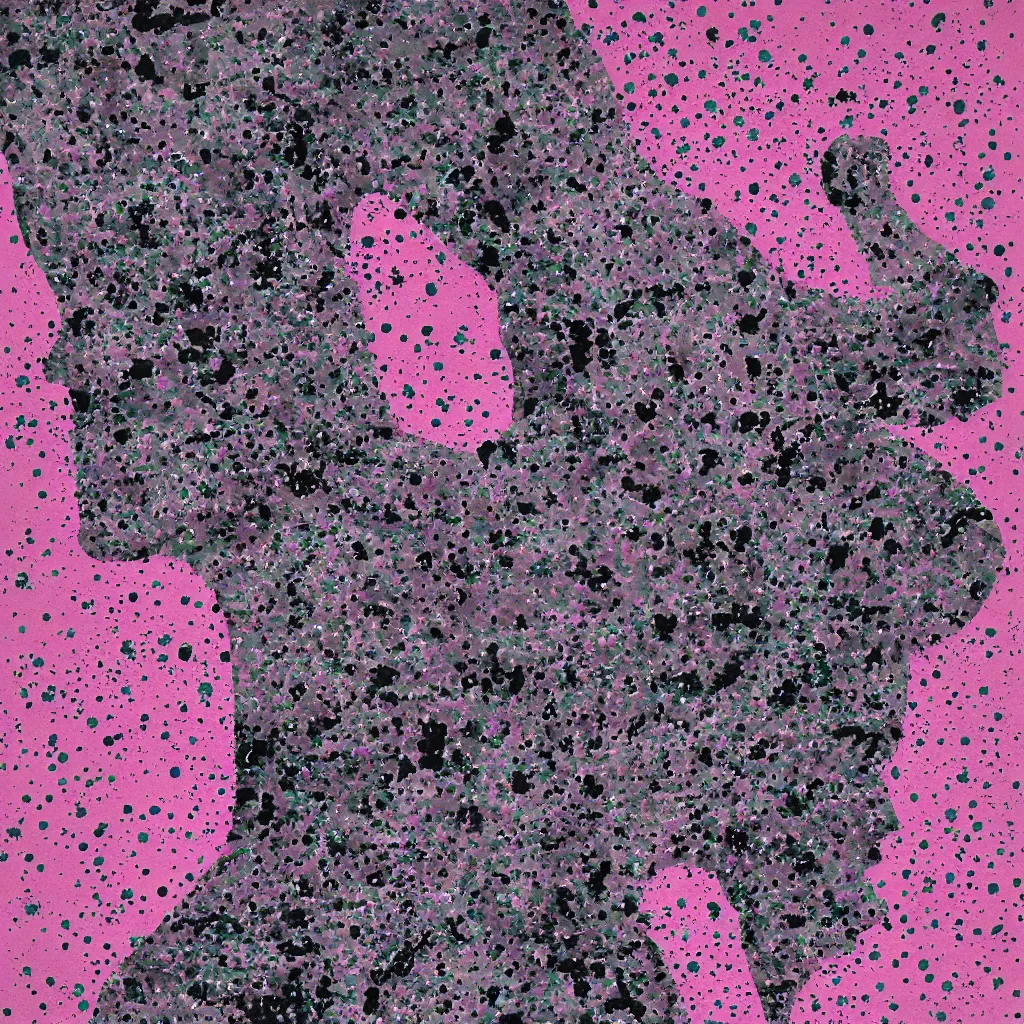 Image similar to camo made of out teeth, smiling, abstract, maya bloch artwork, pink convertible, do hoang tuong artwork, cryptic, dots, stipple, lines, splotch, concrete, color tearing, pitch bending, faceless people, tribal, dark, ominous, eerie, minimal, points, technical, painting