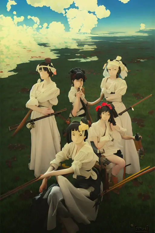 Prompt: baroque oil painting of key visual portrait concept art of anime maids entrenched in the great war, brutalist, dark fantasy, rule of thirds golden ratio, fake detail, trending pixiv fanbox, acrylic palette knife, style of makoto shinkai studio ghibli genshin impact jamie wyeth james gilleard greg rutkowski chiho aoshima