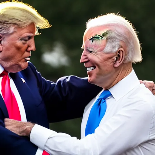 Image similar to trump puts biden in a headlock on the white house lawn