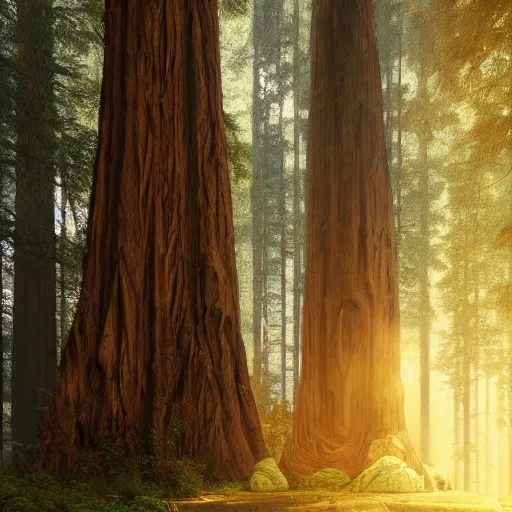 Prompt: obelisk in a redwood forest, sunlit, octane render, matte, greg rutkowski, highly detailed, hdr