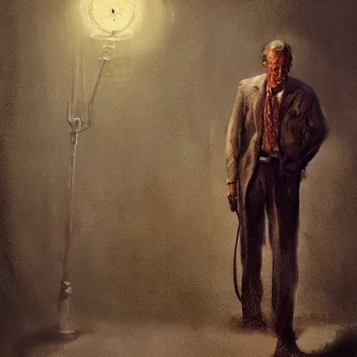 Image similar to a highly detailed epic cinematic concept art CG render digital painting artwork costume design: Henry Fonda as a 1950s tired disillusioned poet, barefoot, thinking. volumetric lighting. By Greg Rutkowski, in the style of Francis Bacon and Syd Mead and Norman Rockwell and Beksinski, great attention to proper perfect anatomy, highly detailed, painted by Francis Bacon and Edward Hopper, painted by James Gilleard, surrealism, airbrush, Ilya Kuvshinov, WLOP, Stanley Artgerm, very coherent, triadic color scheme, realistic facial expression, art by Takato Yamamoto and James Jean