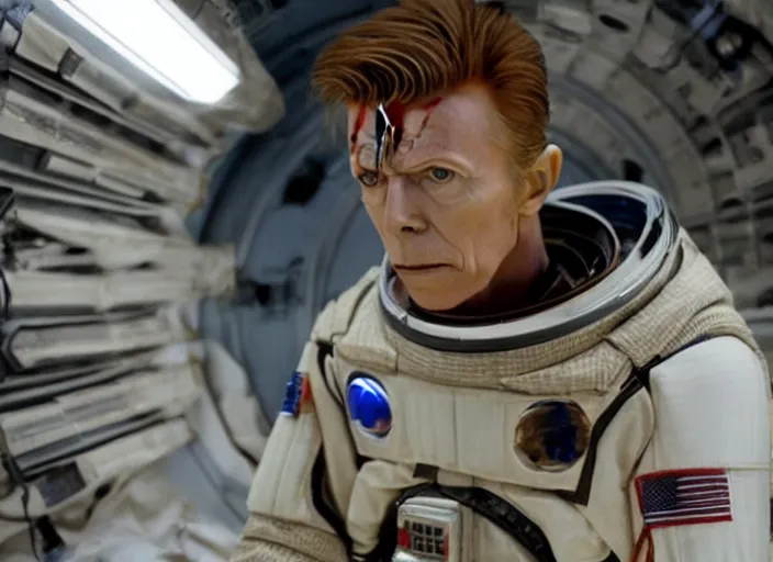 Image similar to film still of David Bowie as Cooper in Interstellar, 4k